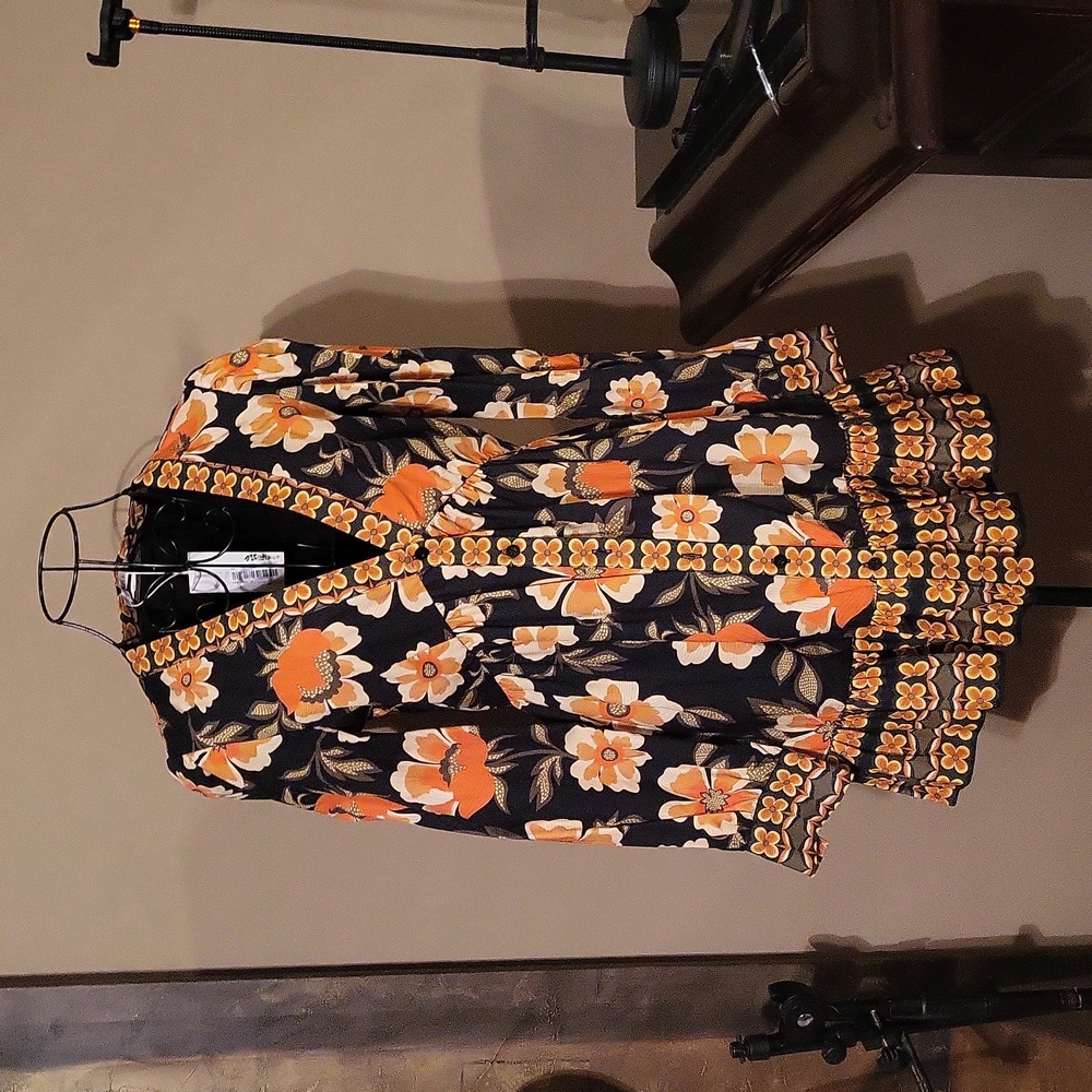 Chelsea & Violet Black and Orange Floral Long Sleeve Dress